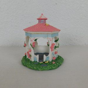 Easter Village Gazebo Pavilion Spring Flowers Birds MSI Pink Green 3" Tall